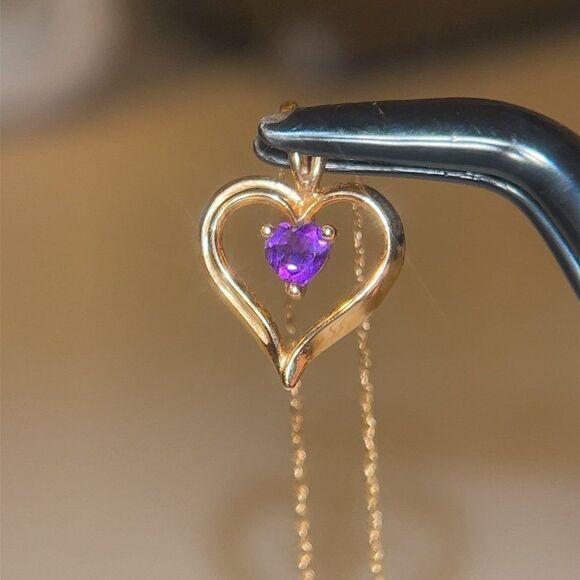SOLD 14k Amethyst Heart Pendant Necklace - Picture 2 of 11